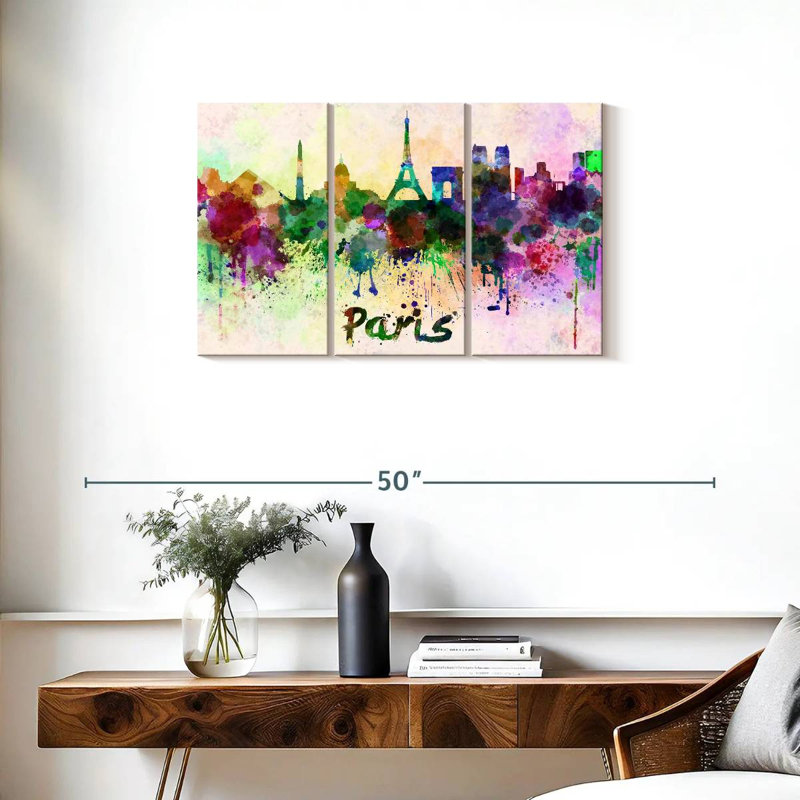 " Paris Skyline Colors " by Naomi Heart 3 - Pieces, 20" H x 33" W x 1.25" D