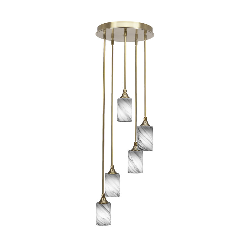 Luminaire suspendu suspendu en grappe 5 lumières Empire avec verre onyx 4 "Empire, Laiton New Age