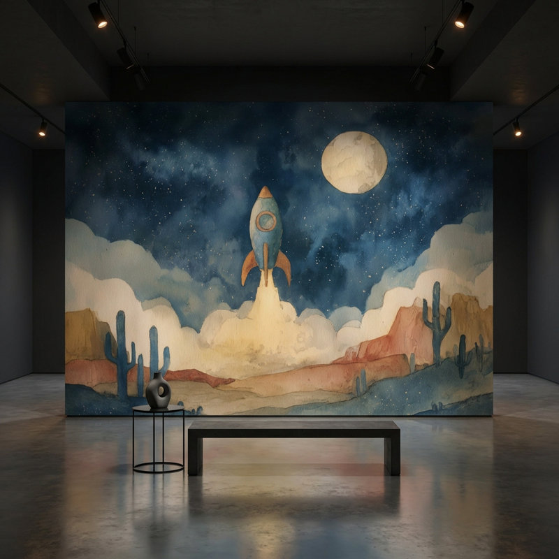 Papier peint Starry Night Rocket Desert, Texturé non collé, 160 po x 108 po
