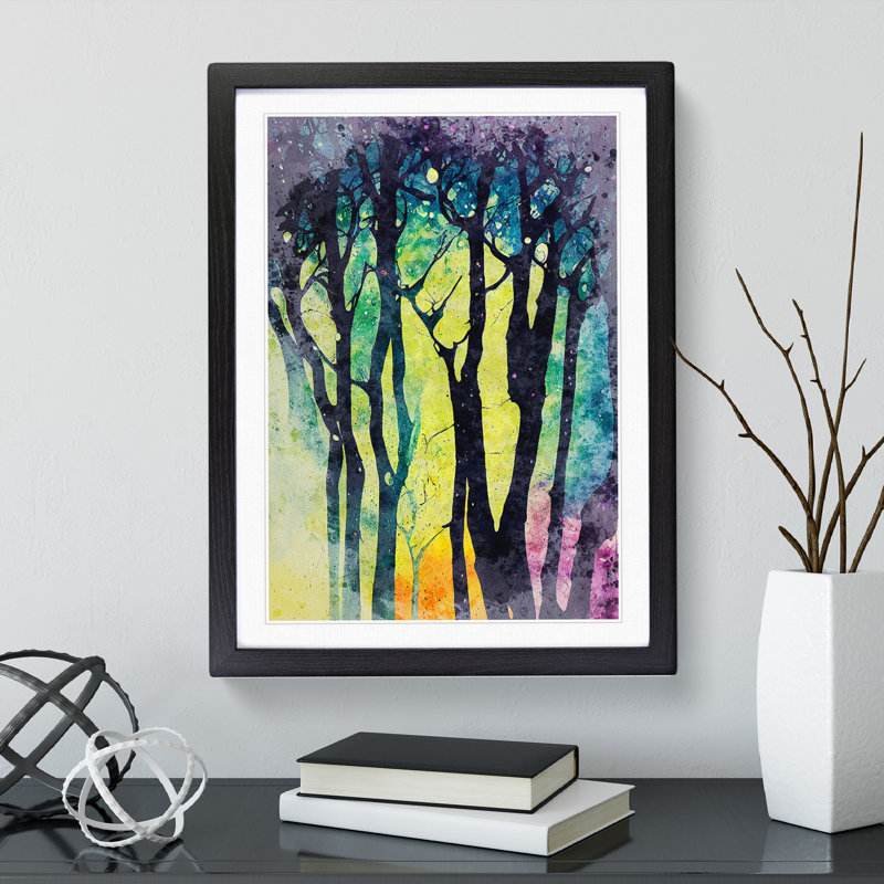Paint Splash Forest No.2 - Single Picture Frame Painting, Black Framed, 64cm H x 46cm W x 2cm D