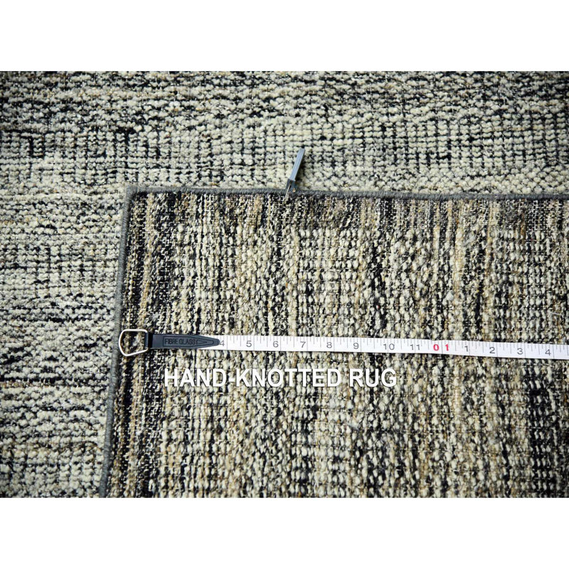 Tapis gris en laine nouée à la main 12 pi 2 po x 15 pi 0 po