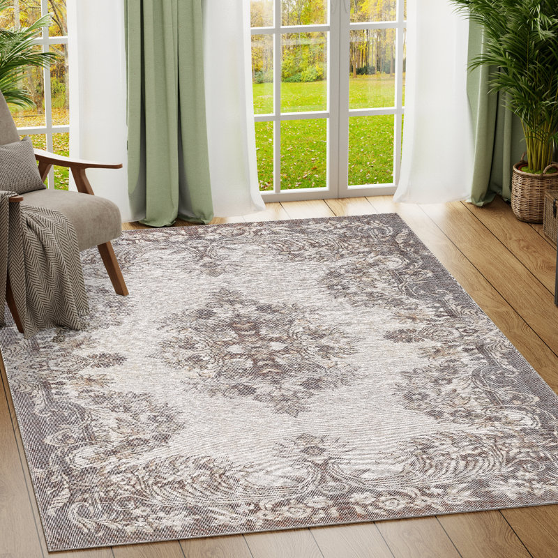 Zehorit Machine Washable Vintage Area Rug in Beige/Cream/Brown/Yellow for Living Room, Hallway Runner, Entryway Rug