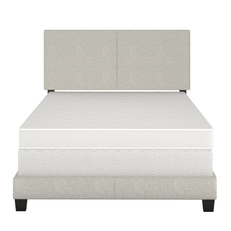 Full Gray Linen Upholstered Platform Bed with Headboard