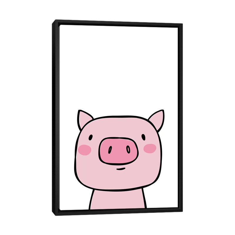 Cochon - impression d'art graphique, H 60 po x l 40po x P 1,5 po, Pas de tapis, Toile avec cadre noir