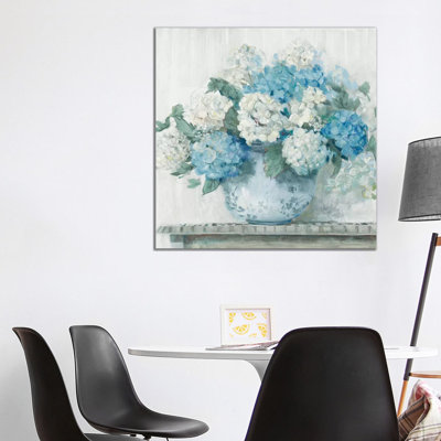 Blue Hydrangea Cottage Crop 1 Piece Painting on Canvas