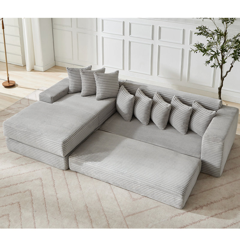 Canapé modulaire surdimensionné en nuage, canapé en L, canapé-lit convertible au sol, sans assemblage, huit coussins, 3 en 1, poche latérale