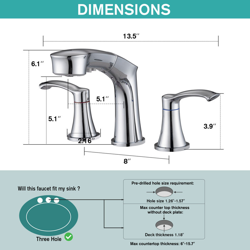 Widespread Faucet 2-handle Bathroom Faucet 3 Hole with Pull Out Sprayer, Chrome