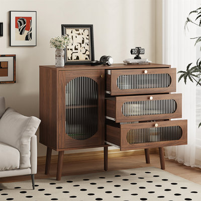 Armoire décorative avec 3 tiroirs et porte, armoire de rangement en bois avec tablettes, buffet