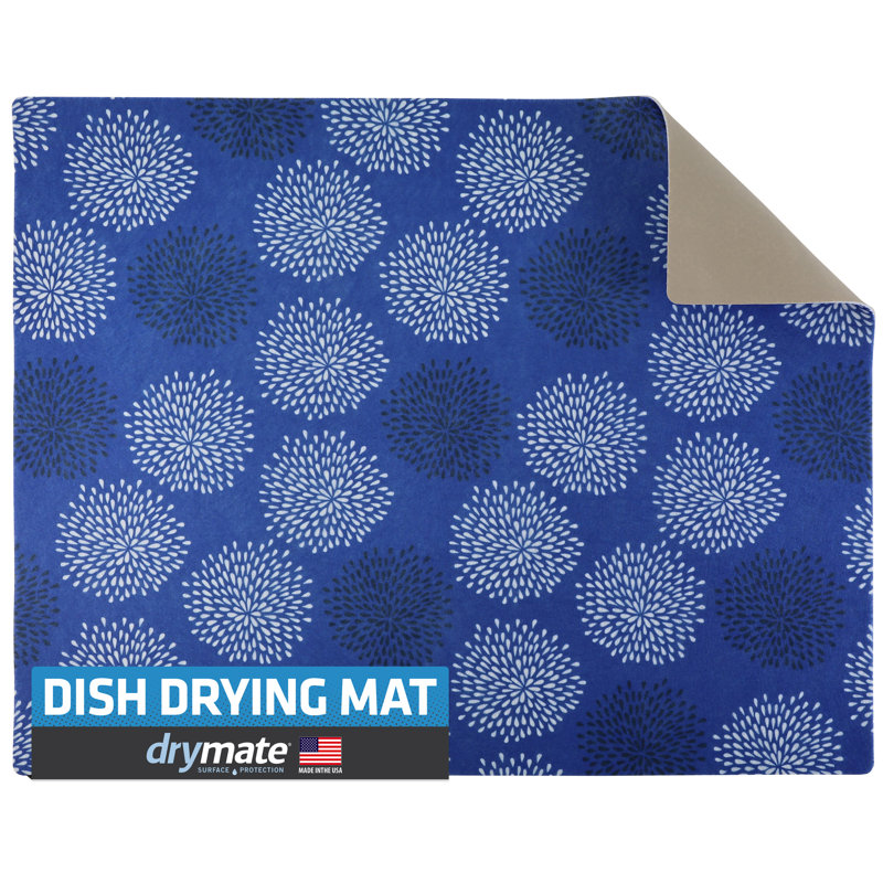 XL Dish Drying Mat, Kitchen Drip Pad - Absorbent, Waterproof, Slip-Resistant, Machine Washable (19" x 24") (Medicine Blue) (USA Made)