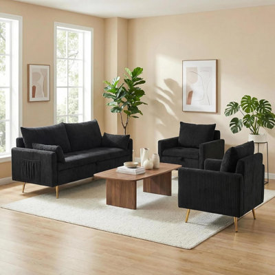 Ensemble de salon 2 pièces rembourré avec rangement, fauteuil simple et canapé 2 places