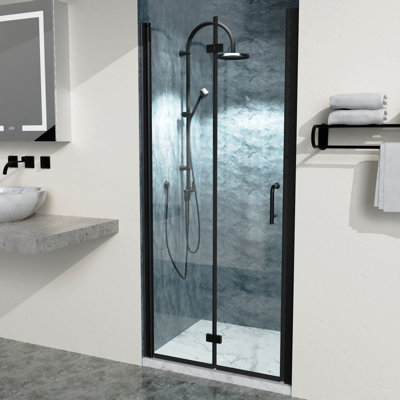 34 To 35-3/8 In. W X 72 In. H Bi-Fold Semi-Frameless Shower Doors With Clear Glass