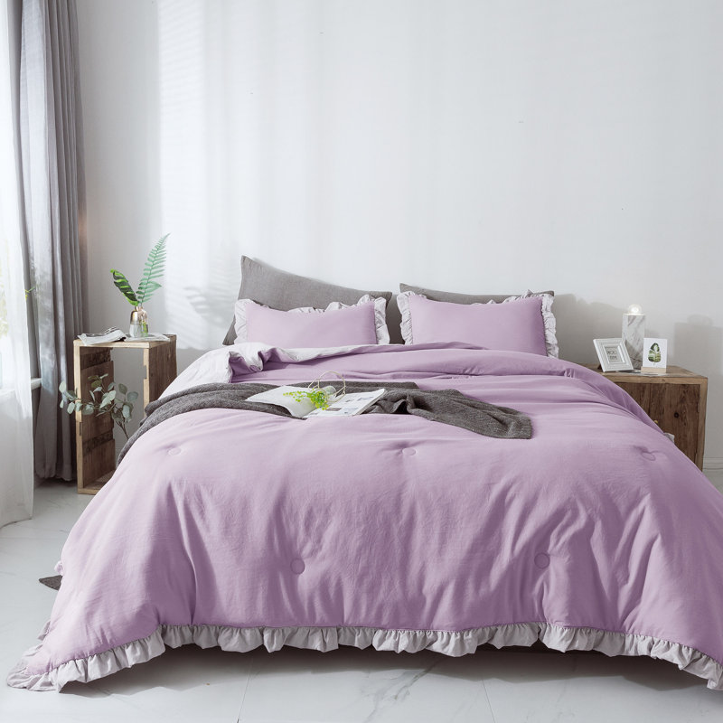 Polyester Comforter, Queen Comforter + 2 Standard Shams, Light Purple