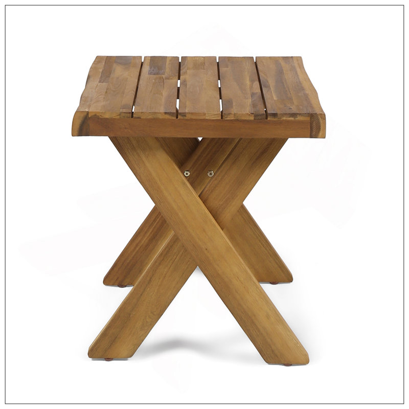 Rustic Acacia Wood Patio Side Table With Sandblast Teak Finish And Classic Cross Base, Perfect For Outdoor Use, Teak