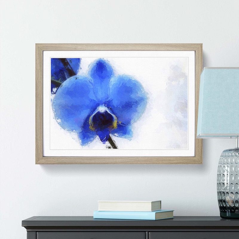 Blue Orchid in Abstract - Picture Frame Painting Print, 27cm H x 36cm W x 2cm D, Oak Framed