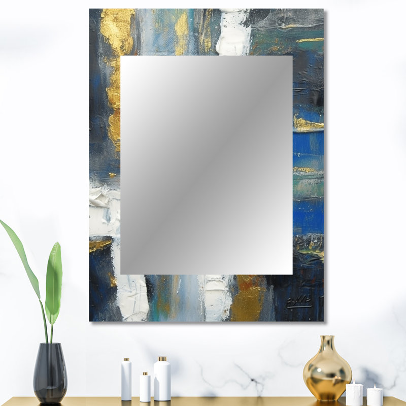 Ethereal Knowing Royal Blue And Gold I - Abstract Painting Unique Wall Mirror, Modern Mirror, Printed Metal Art, 40" x 30"