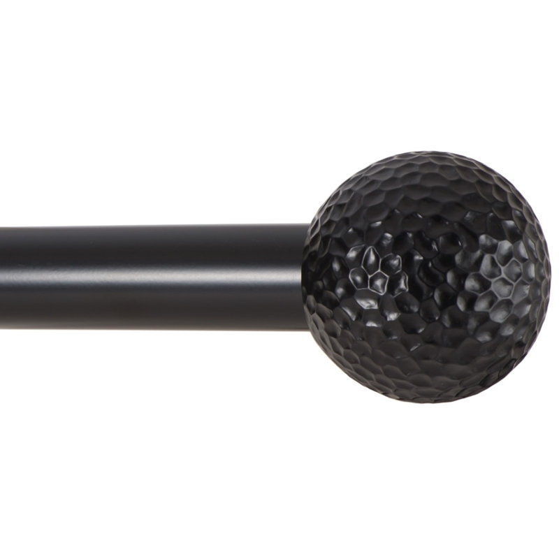  Decorative Window Curtain Rod - Hammered Ball Design, 1 Inch Rod, 16 to 28 Inch (Side Curtain Rod), Black, 16" - 28", Black
