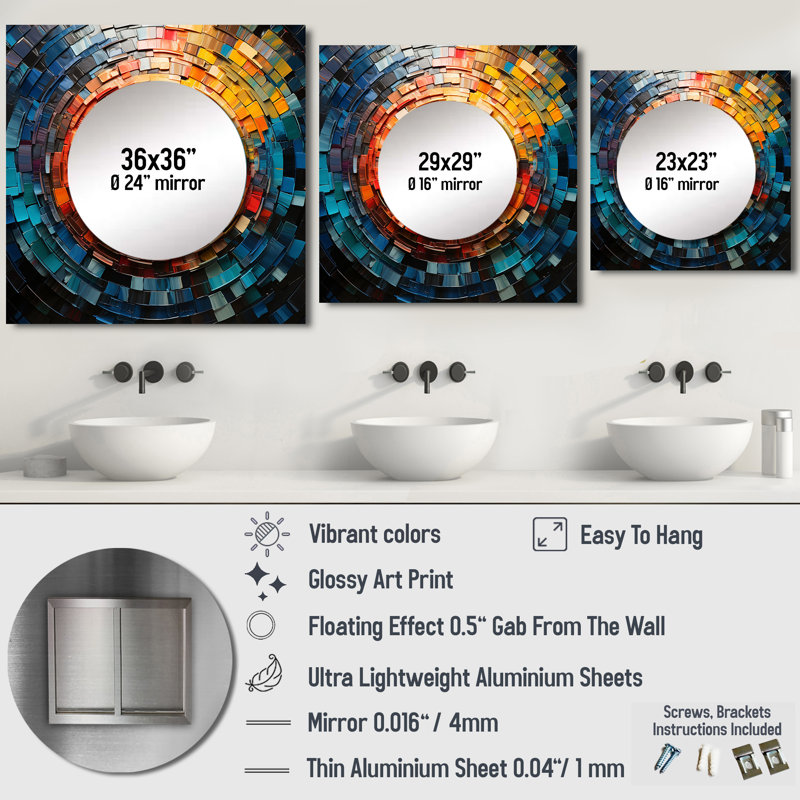 Daisee - grand miroir carré en vinyle, 23 po x 23 po