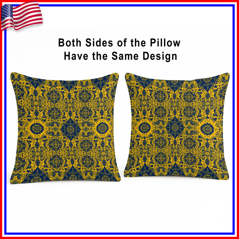 Yellow Blue Damask Double Sided Throw Pillows, 14 x 14 inches