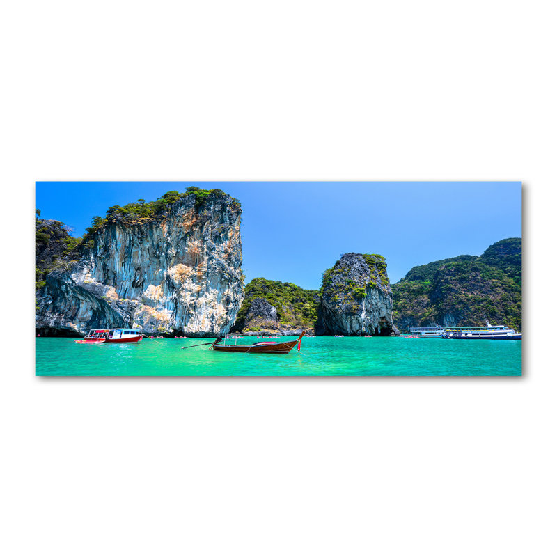 Boats Thailand - Print, 70cm H x 100cm W x 4cm D, Glass