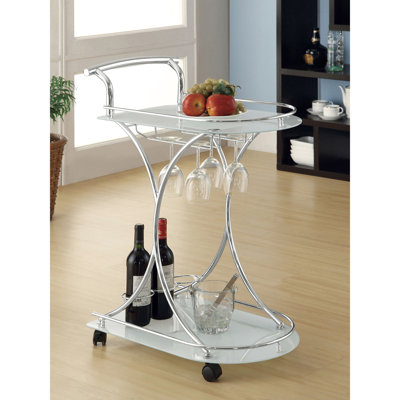 Chariot 2 barres blanc avec tablette en verre, porte-verres à pied et trois porte-bouteilles de vin, décor fonctionnel de salle à manger, tablette en métal de 34,55 pouces de hauteur, blanc, pour installation nécessaire, finition, profondeur 15,45