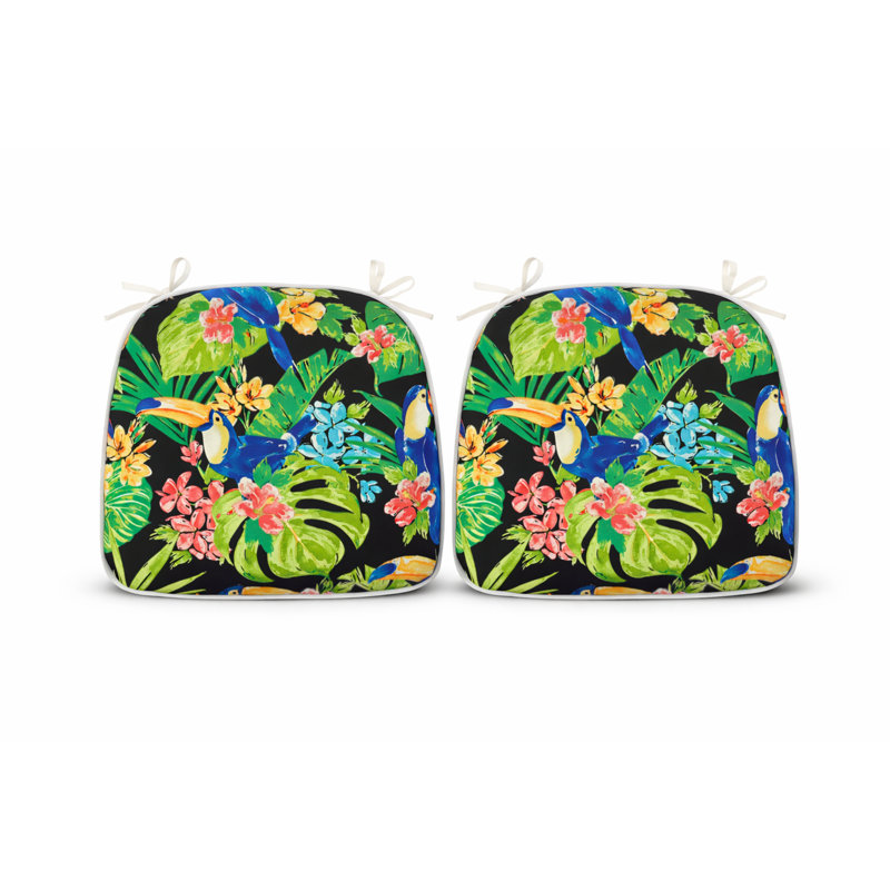 Outdoor Patio Chair Cushions, Green/Black Floral, Polyester