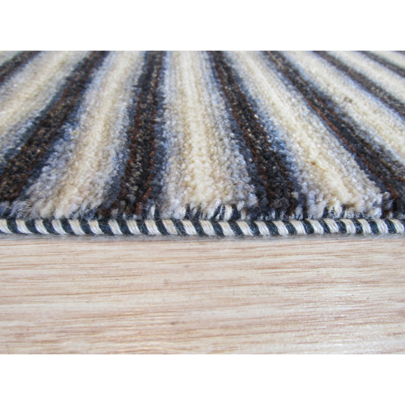 Tapis rayé multicolore en laine noué à la main