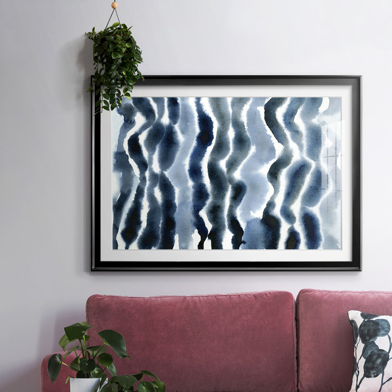 Vraie vague bleue avec cadre en I et cadre biseauté mat et verre, Noir, H 30 po x l 44 po x P 1,5 po
