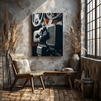 Canvas A Close Up Shot Of A Vintage Film Projector Featuring Wall Art Intricate Gears And Reels With A Focus On The Textured Canvas Wall Art