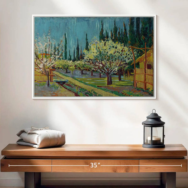 Verger bordé de cyprès, Cadre flottant blanc, 25 po x 17 po