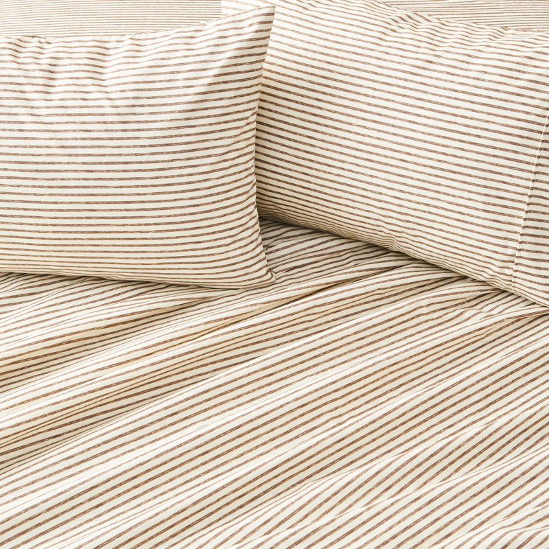 Taupe Stripe Full Size Microfiber Sheet Set with Pillowcases