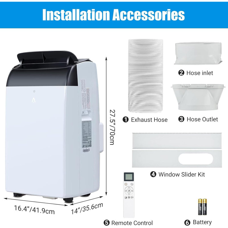 14000 BTU Portable Air Conditioner 700 Sq Ft 3-in-1 AC Unit Auto Evaporation Dehumidifier Fan Quiet Remote Timer
