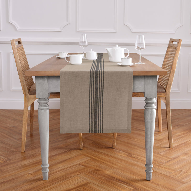 Black and Natural Linen Farmhouse Table Runner 14 x 72 Inch