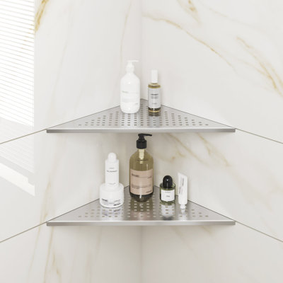  Paquet de 2 tablettes de douche encastrées en nickel brossé de 10 po, tablette flottante en acier inoxydable 304, tablettes de rangement pour panier de douche, pour murs de salle de bain carrelés, sans perçage, triangle