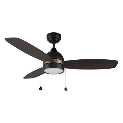 Ventilateur de plafond 52 po à 3 tiroirs avec lumière DC, tige verticale et garniture dorée