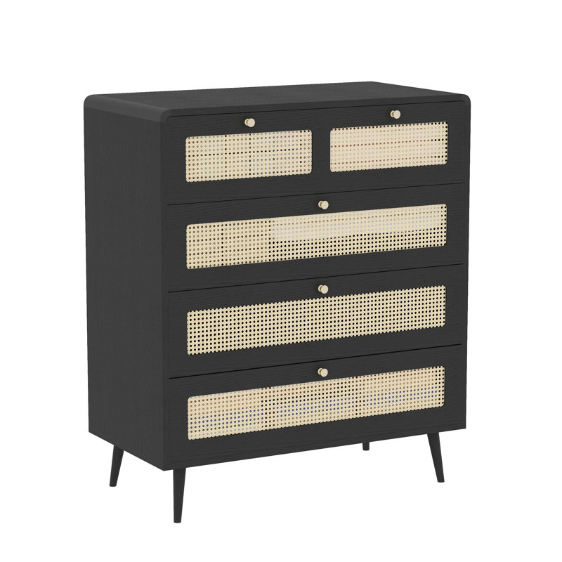 4 Drawer Dresser, Modern Rattan Dresser Chest With Wide Drawers And Metal Handles, Farmhouse Wood Storage Chest Of Drawers For Bedroom, Living Room, Hallway, Entryway