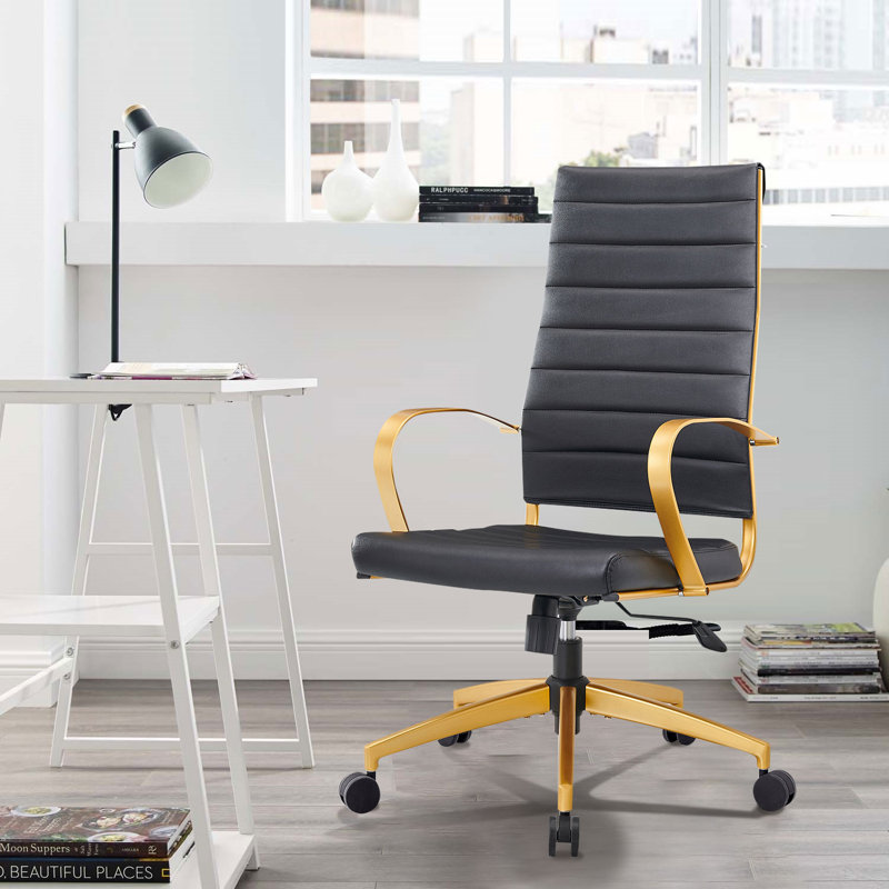 Jive Gold Stainless Steel Highback Office Chair, White, Gold
