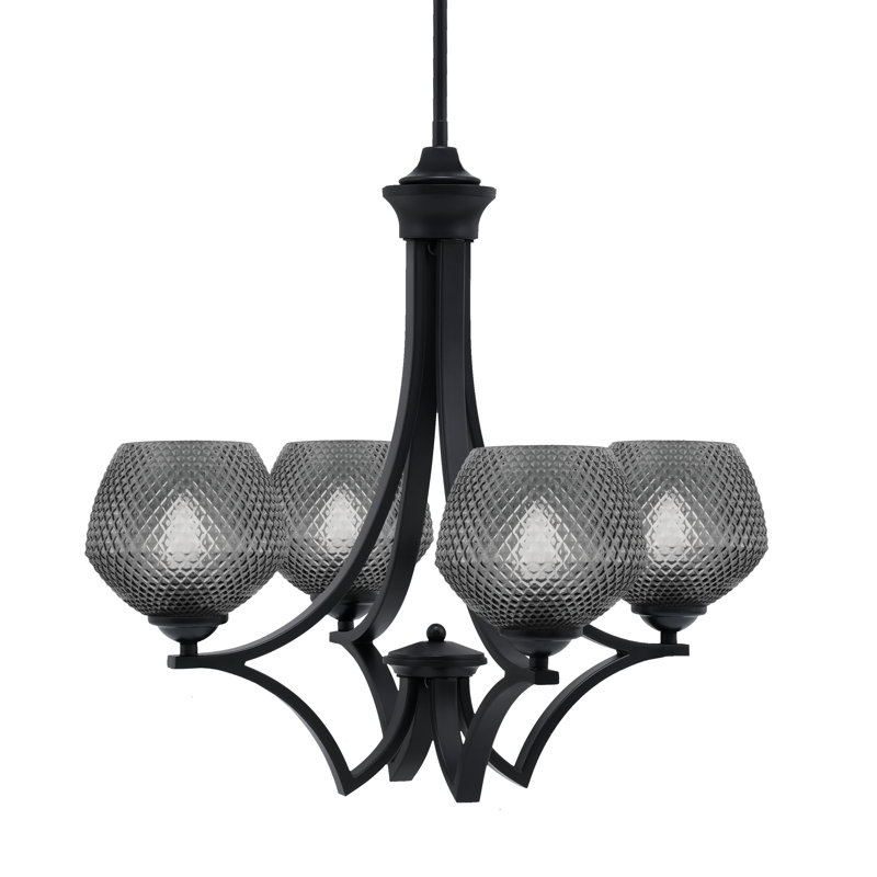 Lustre suspendu 4 lumières en verre fumé Shutesbury, Bronze, Clair
