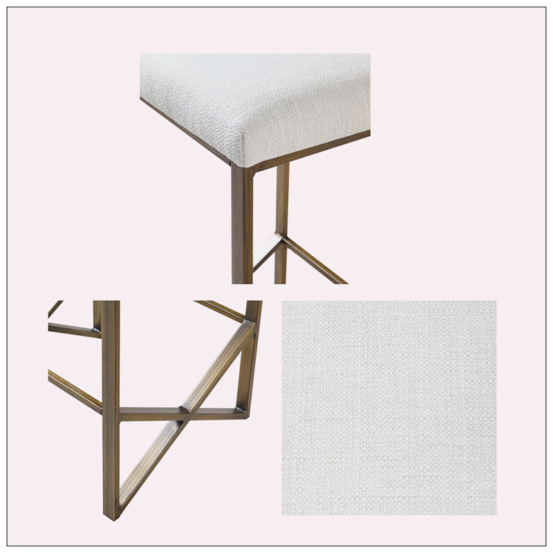Ivory and Bronze Backless Upholstered Counter Stool with Metal Base
