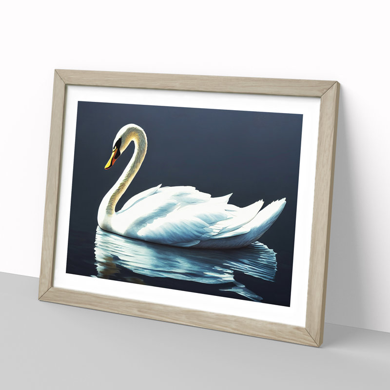Astounding Swan - Single Picture Frame Print, 25cm H x 34cm W, Grey