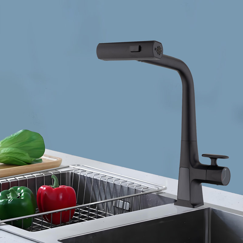 Waterfall Kitchen Faucet With Temperature Display, Single Handle Kitchen Faucet With Pull Down Sprayer, Modern Kitchen Sink Faucet, Three Water Outlet Modes