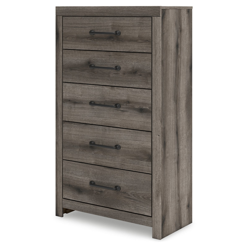 Gray Weathered Wood 5-Drawer Chest with Roller Glides