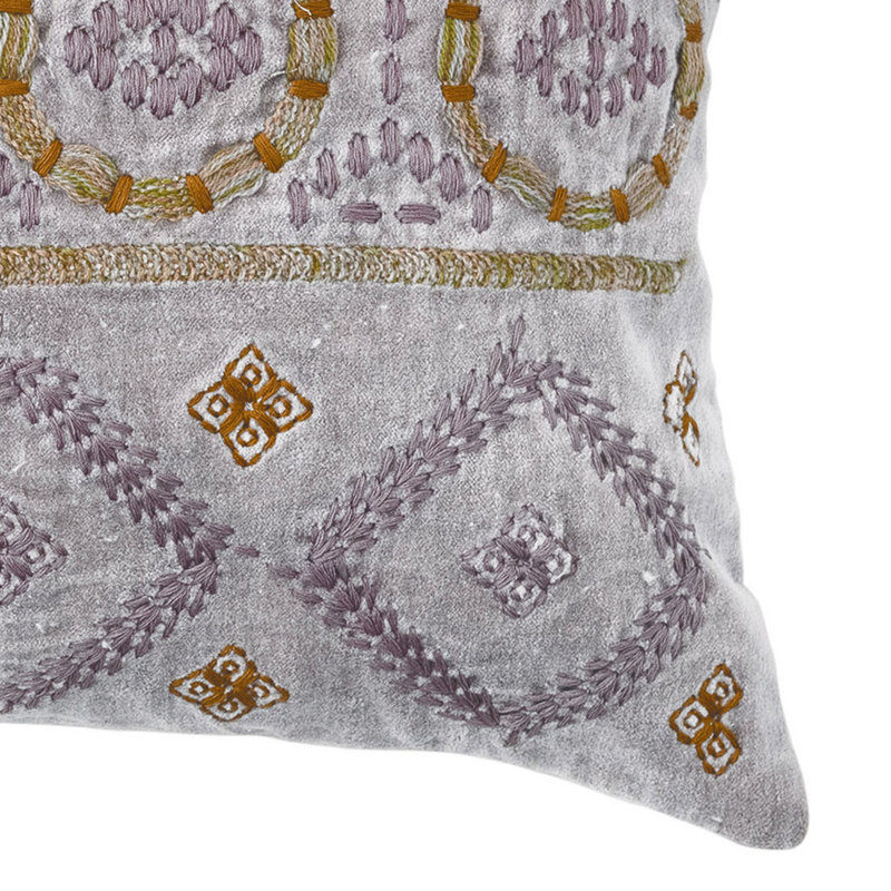 Mauve Cotton Velvet Embroidered Lumbar Pillow