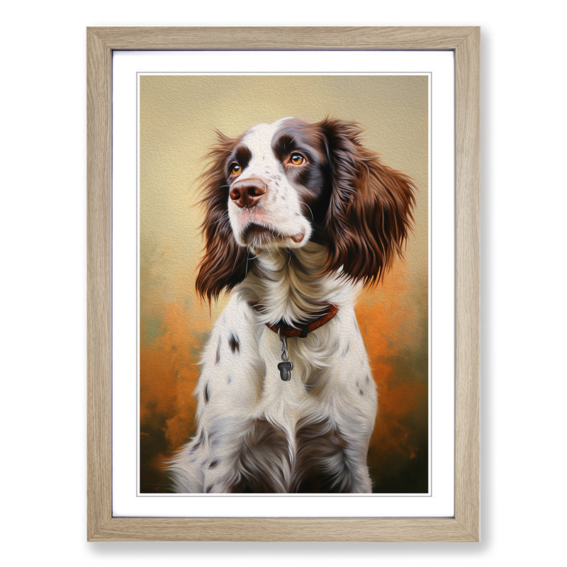 English Springer Spaniel Realism - Single Picture Frame Print on Wood, 46cm H x 34cm W x 2cm D, Oak