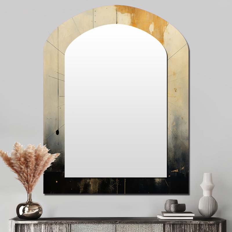Experiencing Multi-Dimensionality Vintage Gold - Abstract Painting Arch Unique Wall Mirror, Modern Asymmetrical Mirror, Printed Metal Art