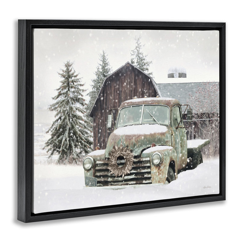 Camion et grange d'hiver rustique, H 25 po x l 31 po, Cadre flottant noir de jais