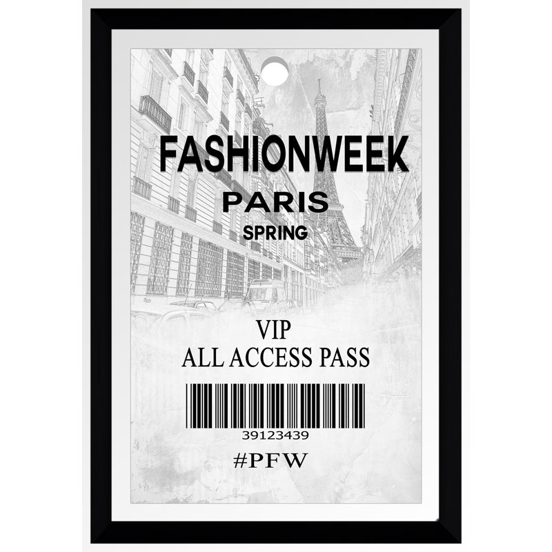 « mode week paris », art textuel sur toile, H 39,5 po x l 27,5 po x P 0,75 po, Acrylique avec cadre noir