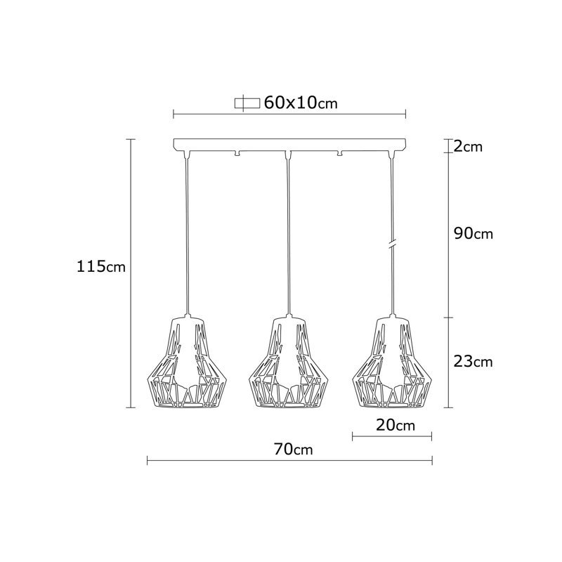 Luminaire suspendu géométrique à 3 lumières pour îlot de cuisine Dartford