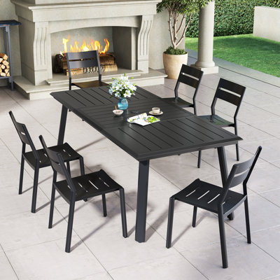 6 - Person Aluminum Rectangular Outdoor Dining Set with Umbrella Hole (Set of 7)