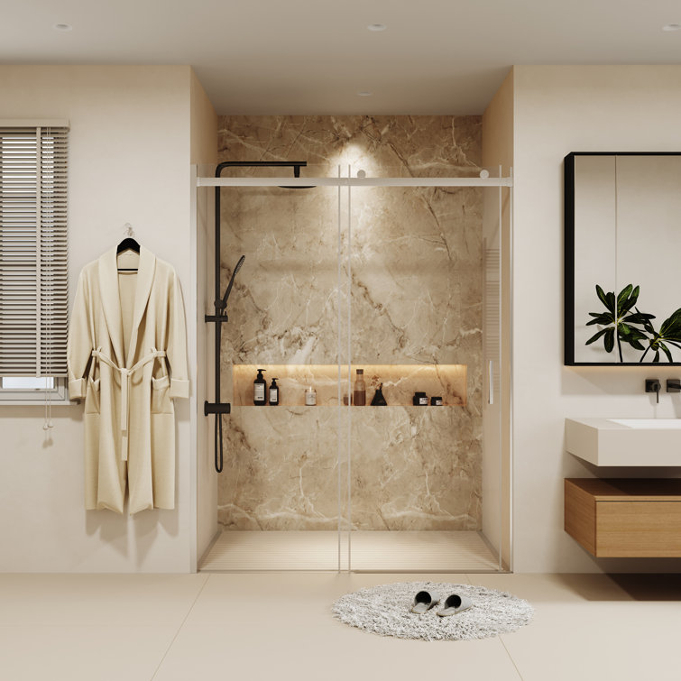 Sliding Shower Door - (56"-60") W X 76" H Single Sliding Frameless With Clear Tempered Glass,Stainless Steel Hardware Inclued.