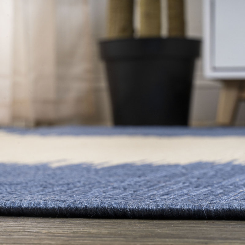 Cura Modern Strie' Blue/Beige Indoor/Outdoor Rug, Rectangle 3' x 5'